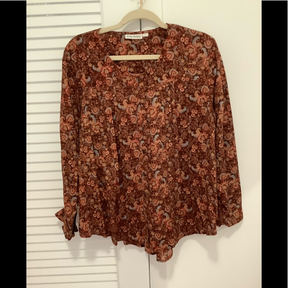 Roller Rabbit rust floral a-line l/s blouse
